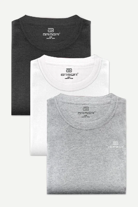 Round Neck -  Solid T-Shirt Pack Of 3 Combo For Men | Ariser