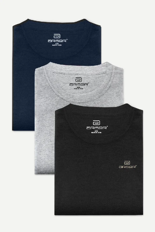 Round Neck -  Solid T-Shirt Pack Of 3 Combo For Men | Ariser