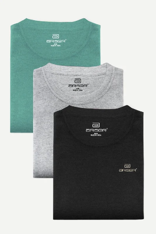 Round Neck - Solid T-Shirt Pack Of 3 Combo For Men | Ariser