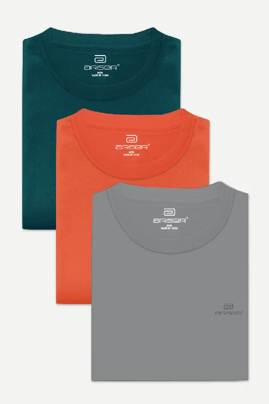 Round Neck -  Solid T-Shirt Pack Of 3 Combo For Men | Ariser