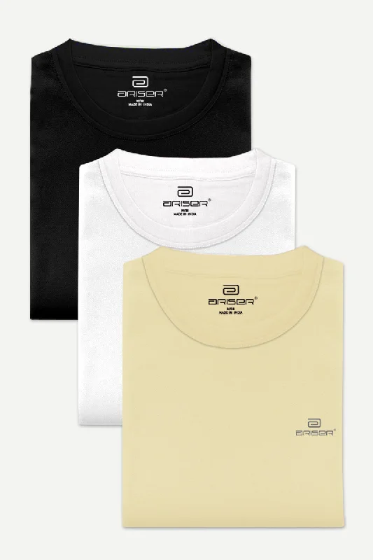 Round Neck -  Solid T-Shirt Pack Of 3 Combo For Men | Ariser