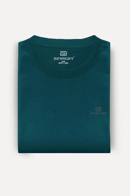 Round Neck - Dark Green Solid T-Shirt For Men | Ariser