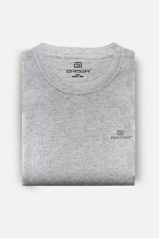 Round Neck - Gray Melange Solid T-Shirt For Men | Ariser