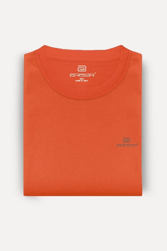 Round Neck - Orange Solid T-Shirts For Men | Ariser