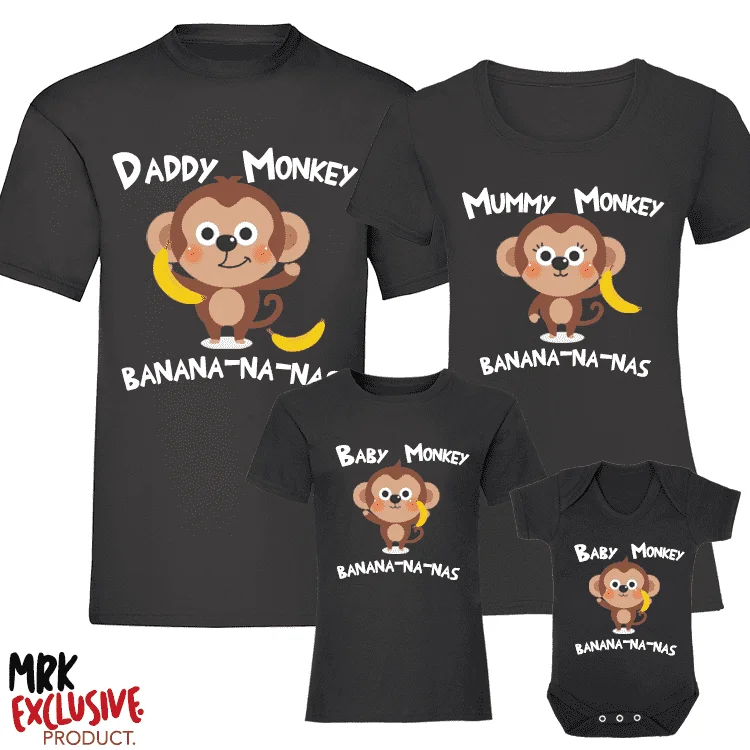 Baby Monkey Song -  Family Matching T-Shirts - Black (MRK X)