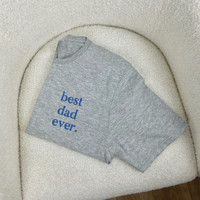 Best Dad Ever Heather Grey/ Blue Embroidered Pocket Logo T-shirt