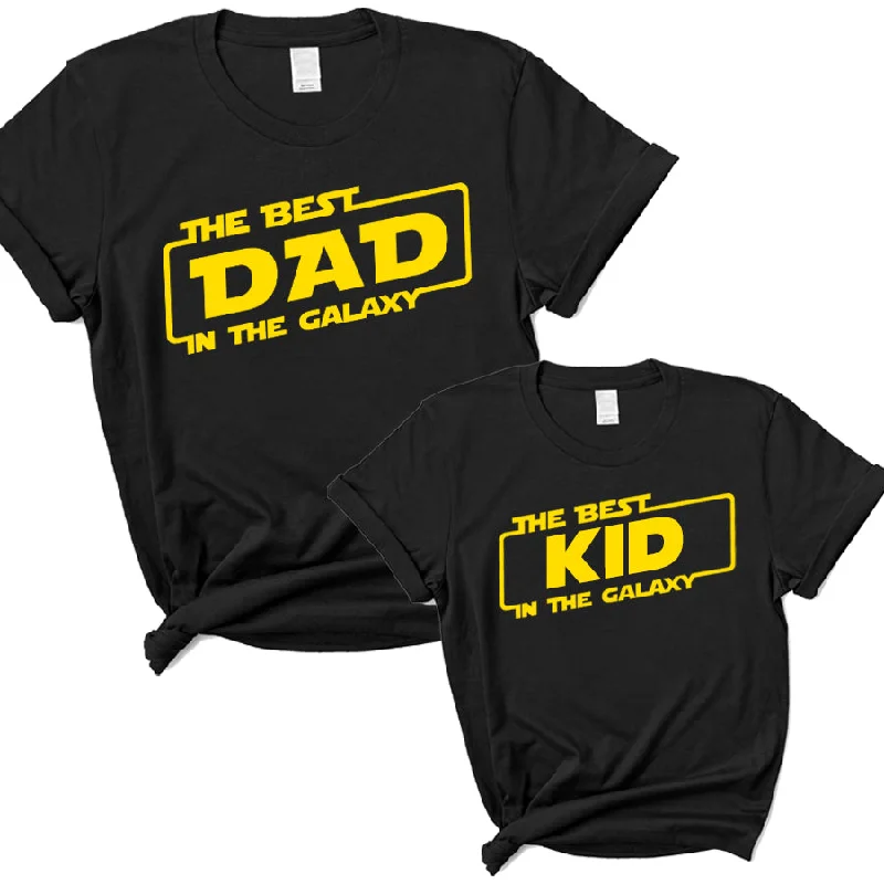 Best Dad & Kid Star Galaxy Matching Black T-Shirts