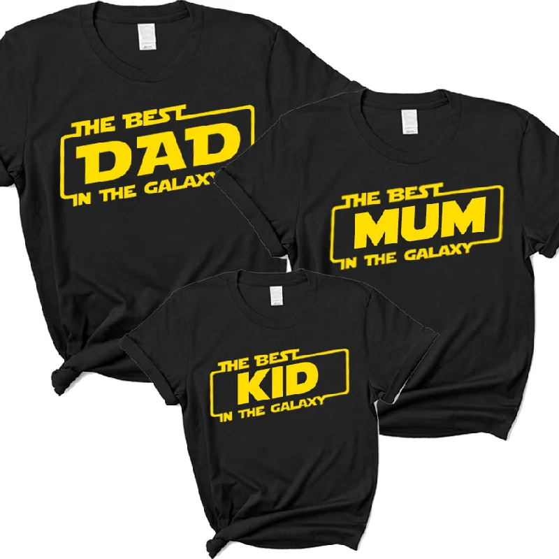 Best Dad, Mum & Kid Star Galaxy Matching Black T-Shirts