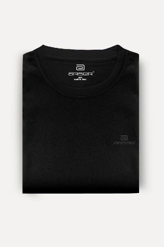 Round Neck - Black Solid T-Shirt For Men | Ariser