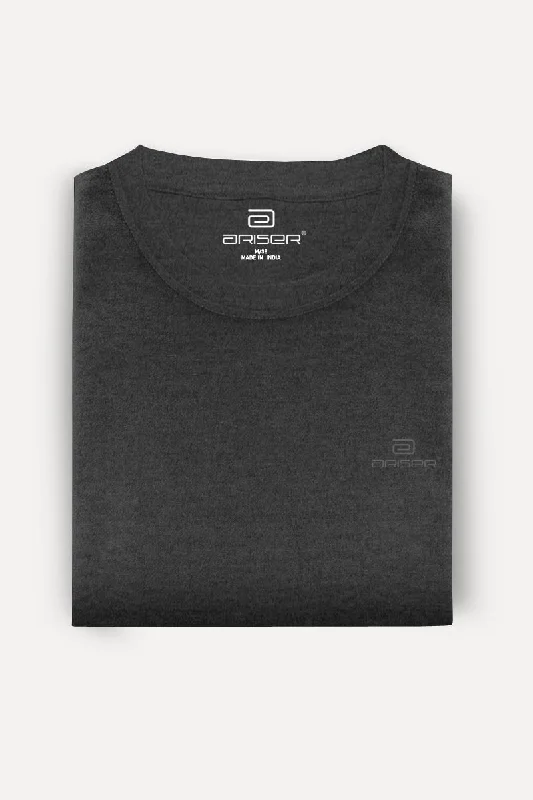 Round Neck - Charcoal Melange Solid T-Shirt For Men | Ariser