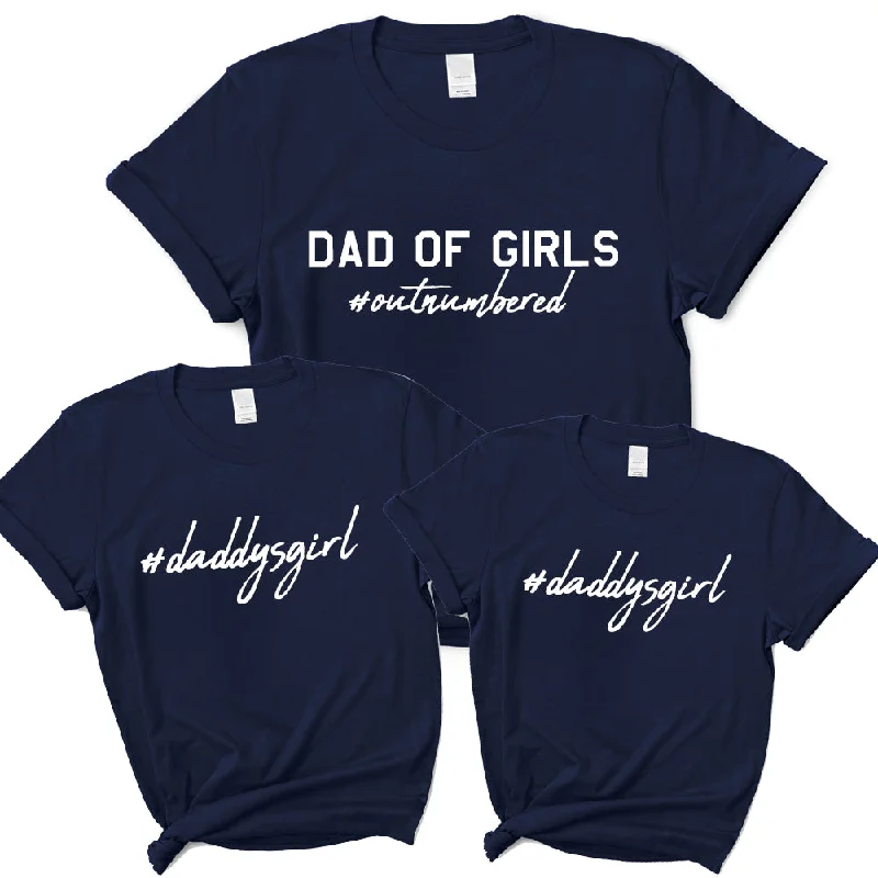 Dad Of Girls Hashtag DaddysGirl Matching T-Shirts- Navy