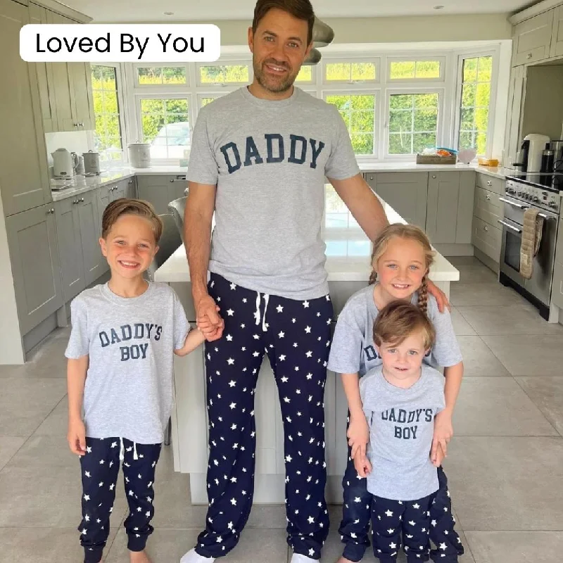 Daddy & Daddy's Boy College Matching Star Pyjamas - Grey/Navy