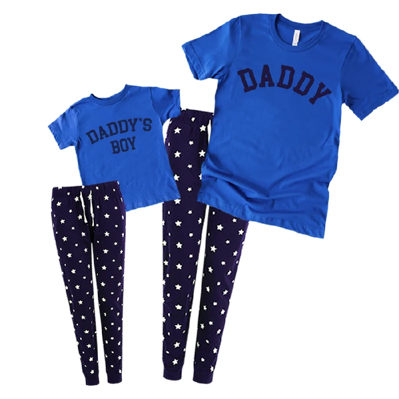 Daddy & Daddy's Boy College Matching Star Pyjamas - Royal Blue/Navy