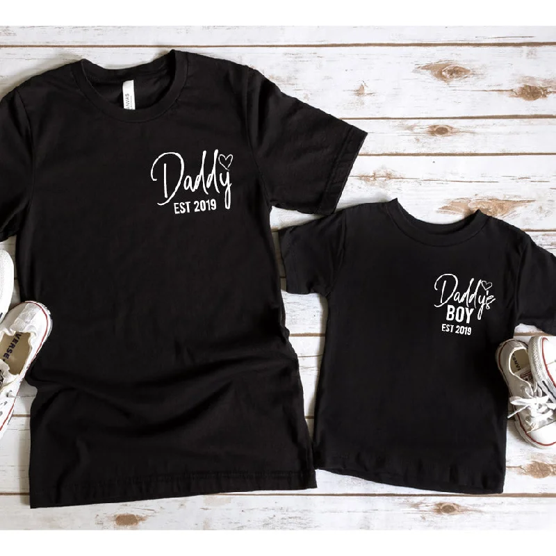 Daddy & Daddy's Boy Est Mini Logo Matching Black T-Shirts