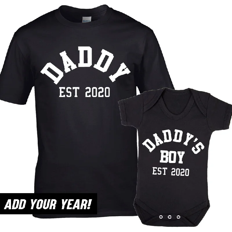 Daddy & Daddy's Boy Varsity Established Matching Black T-Shirt & Bodysuit (MRK X)