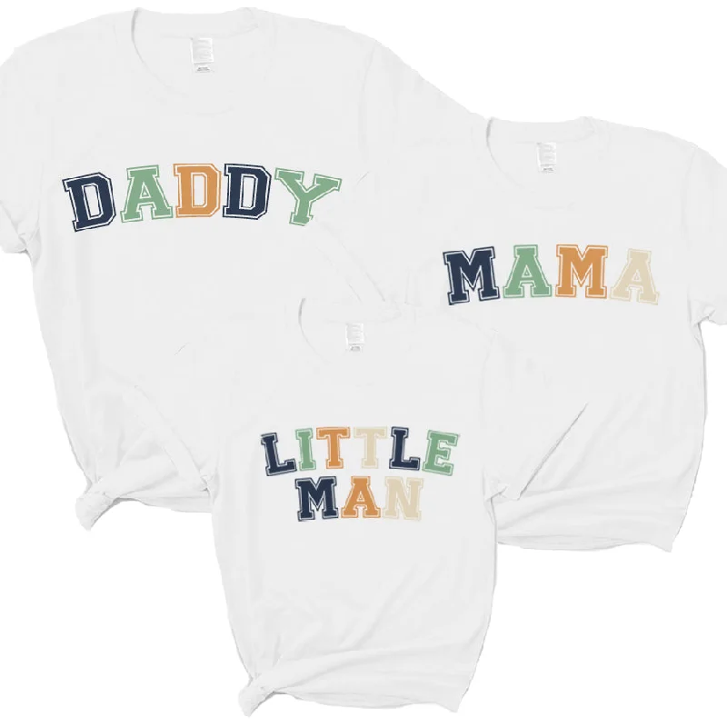 Daddy, Mama & Little Man Multi Block Matching T-Shirts White