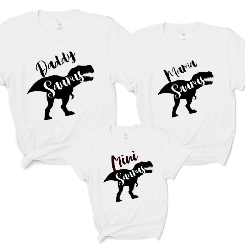 T-Rex Daddy, Mama & Mini Saurus Matching White T-Shirts