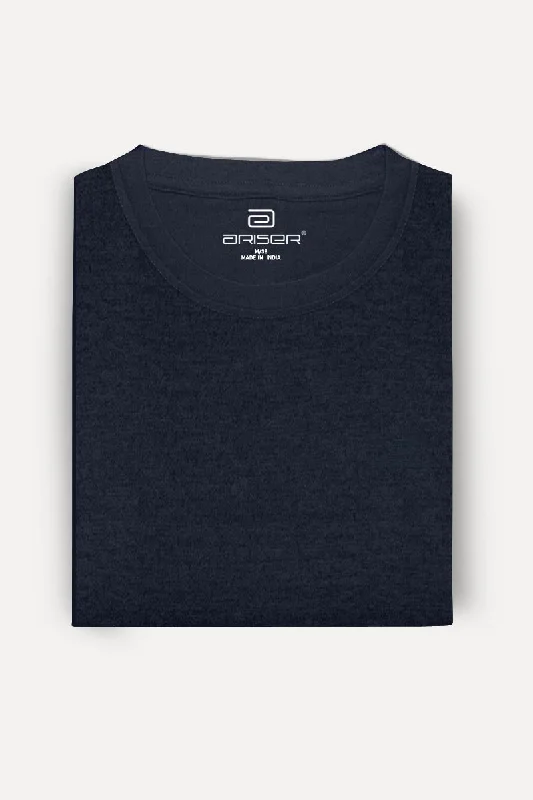 Round Neck - Dark Navy Solid T-Shirt For Men | Ariser