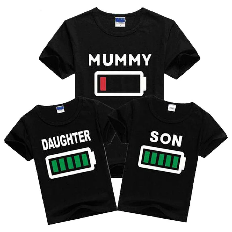 Family Matching Battery Tees - Black - (MRK X)