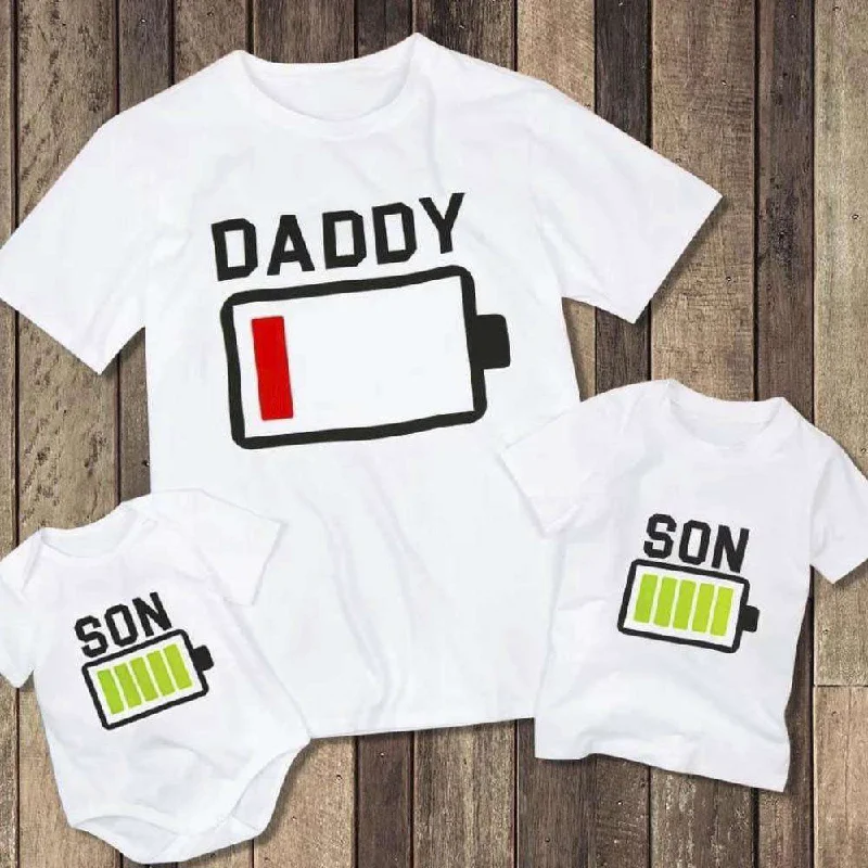 Daddy & Son Matching White Battery Charge Tees (MRK X)