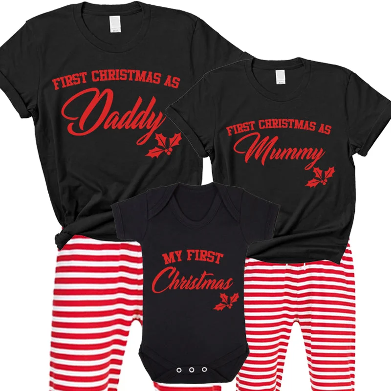 First Family Christmas Matching North Pole Red Stripe Pyjama & Bodysuits