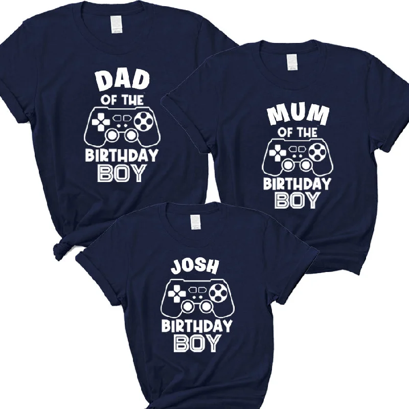 Gamer Birthday Boy Mum, Dad & Kid Matching Navy T-Shirts