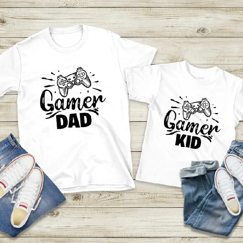 Gamer Dad & Gamer Kid Matching White T-Shirts