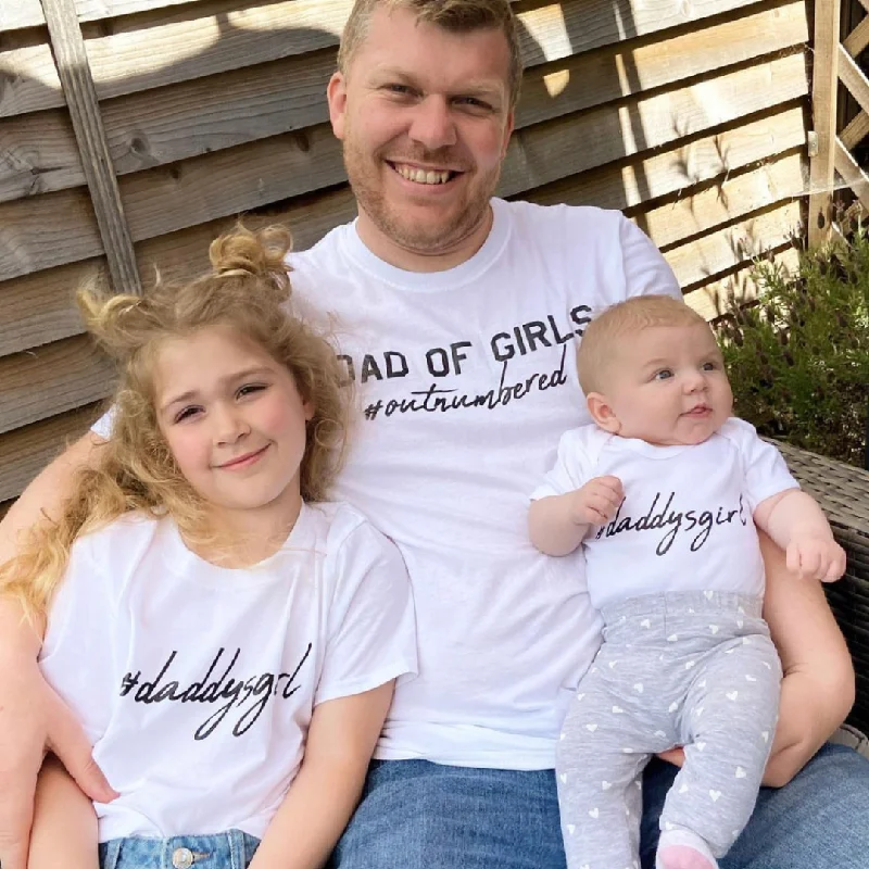 Hashtag Daddysgirl- Dad Of Girls Matching Kid & Baby Bodysuits- White