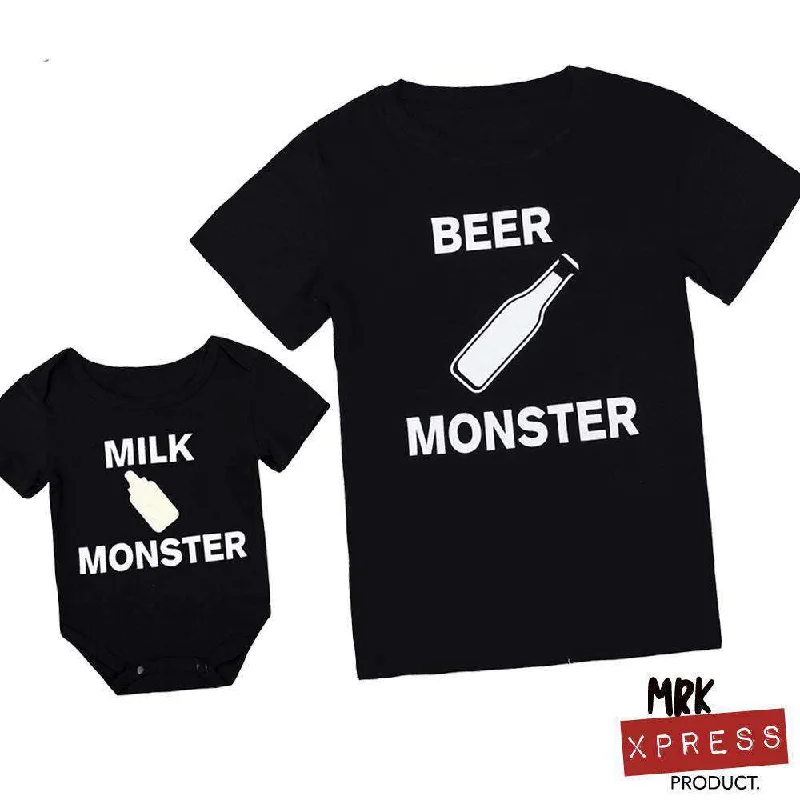 Beer Monster/Milk Monster Matching Dad & Baby Black Tees (MRK X)