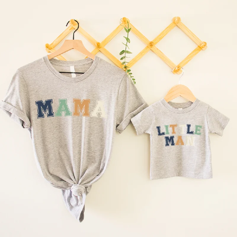 Mama & Little Man Multi Block Matching Heather Grey T-Shirts