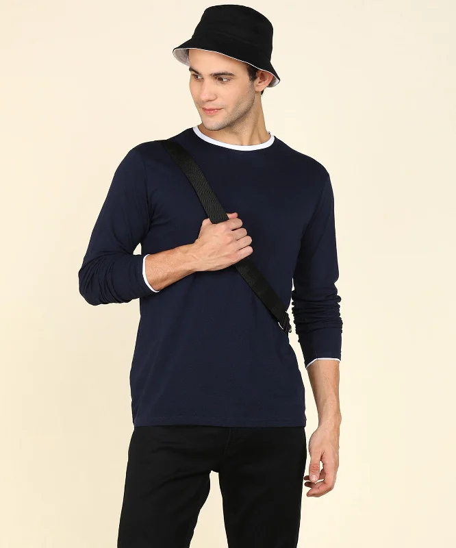 Mens Contrast Crew Neck Full Sleeve T-Shirts