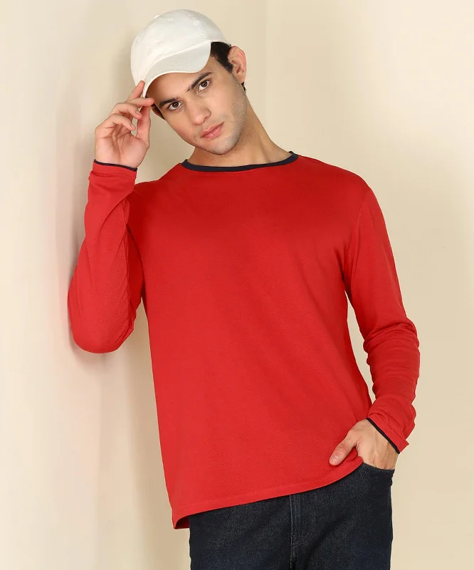 Mens Contrast Crew Neck Full Sleeve T-Shirts