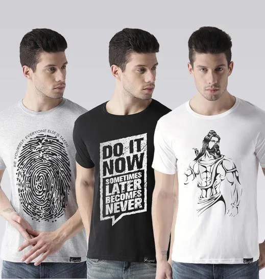 Young Trendz Mens Combo Finger Grey Color Doit Black Color and Shiv White Color Half Sleeve Printed T-Shirts