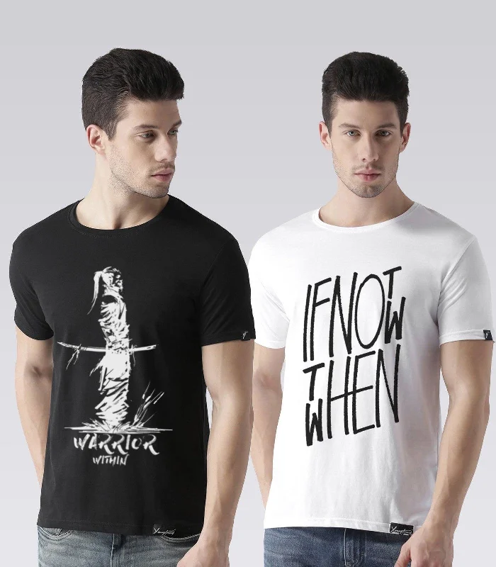 Young Trendz Mens Combo Warrior Black Color and Ifnot White Color Half Sleeve Printed T-Shirts