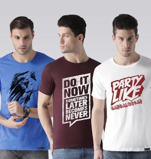 Young Trendz Mens Combo Wolvarin Sky Blue Color Doit Maroon Color and Partyb White Color Half Sleeve Printed T-Shirts