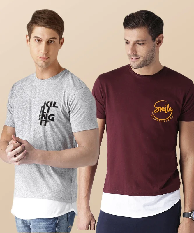 Mens Halfsleeve Layer Round hem Combo Pocket Printed Tshirts