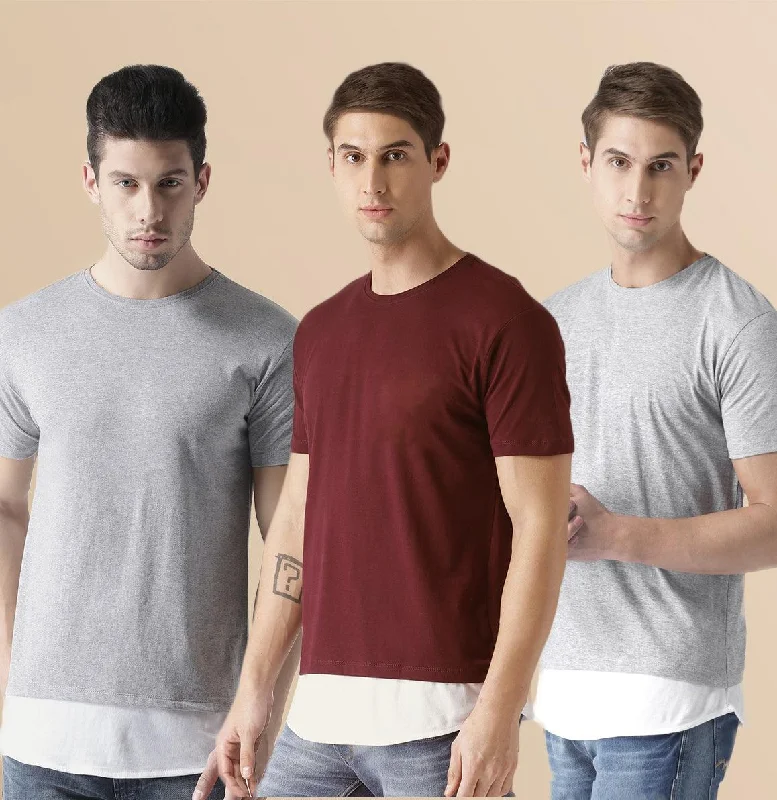 Mens Halfsleeve Layer Round hem Combo Solid Tshirts