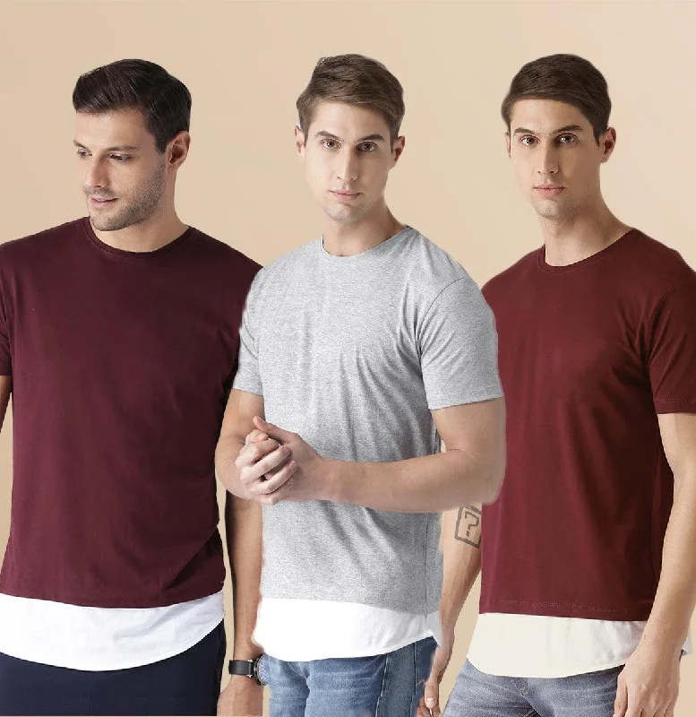 Mens Halfsleeve Layer Round hem Combo Solid Tshirts