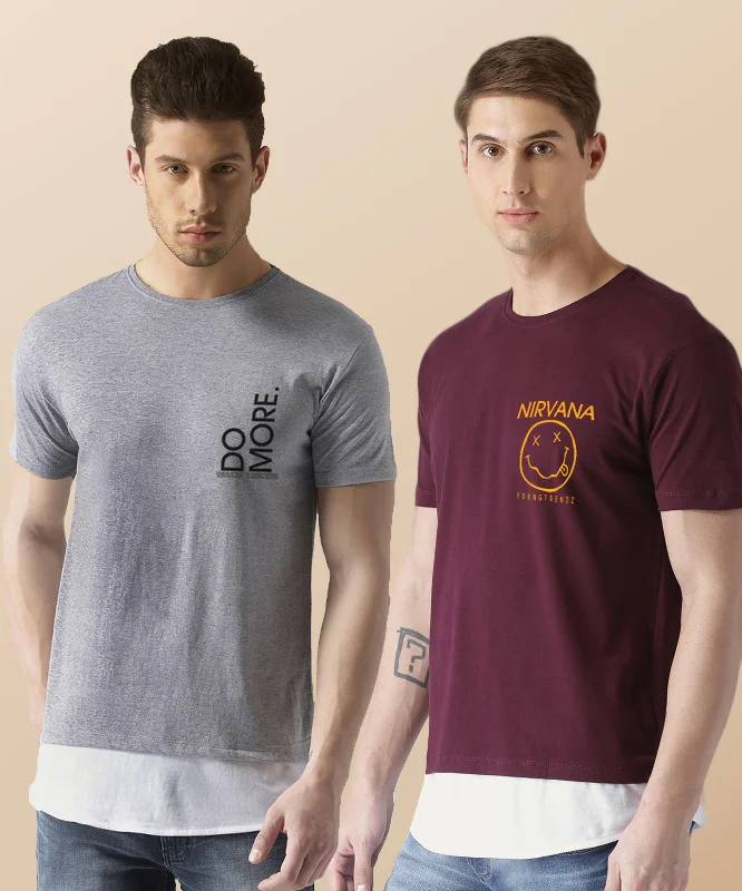 Mens Halfsleeve Layer Round hem Combo Pocket Printed Tshirts