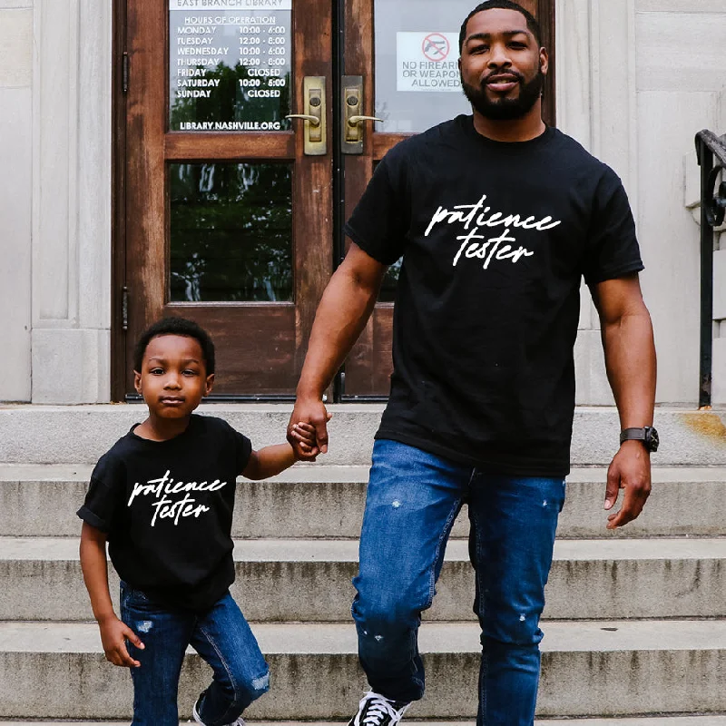 Patience Tester Script Dad & Kid Matching Black T-Shirts