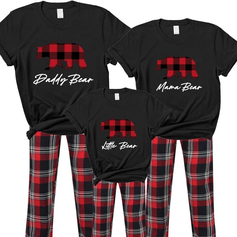 Plaid Bear Family Matching Yuletide Pyjama Pant Set- Black