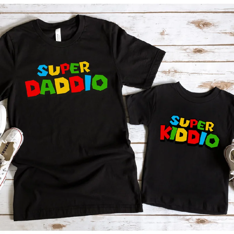 Power Up- Daddio & Kiddio Cool Mario Matching T-Shirts- Black