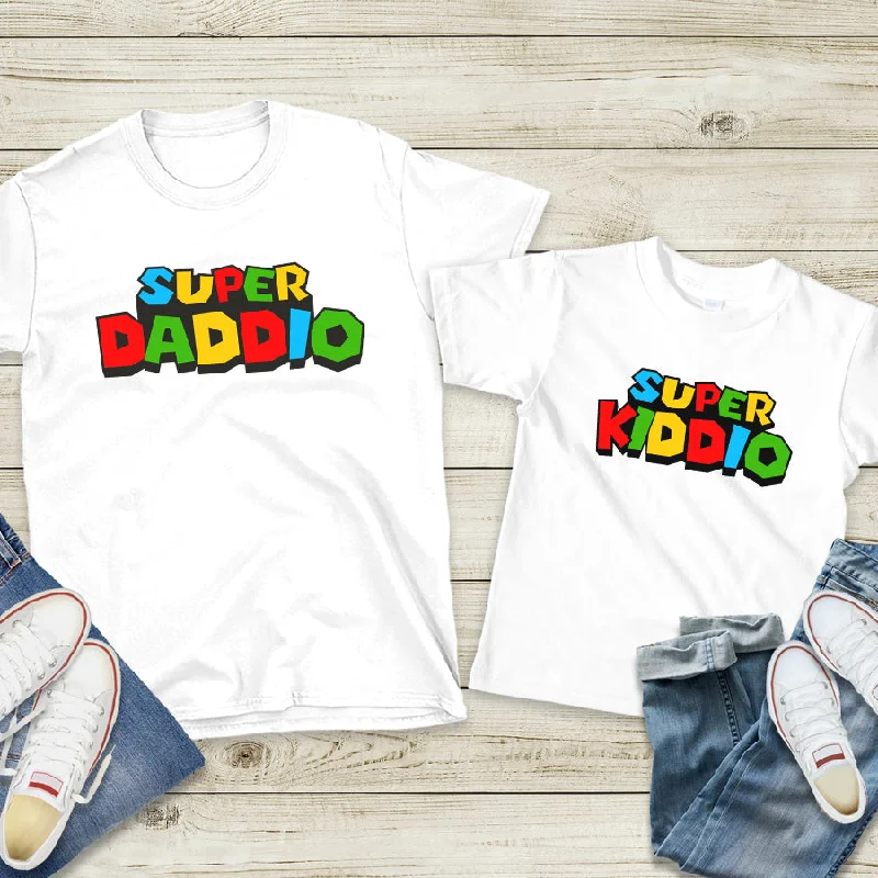 Power Up- Daddio & Kiddio Cool Mario Matching T-Shirts- White