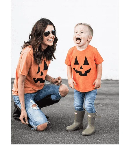 Pumpkin Face Family Matching Tee's - Orange - (MRK X)