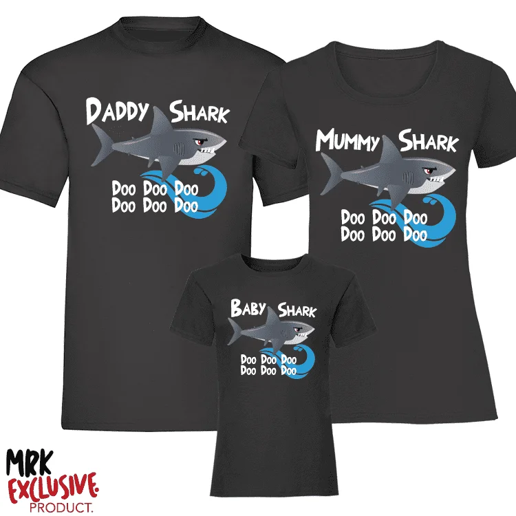 Shark Family Matching T-Shirts - Black (MRK X)