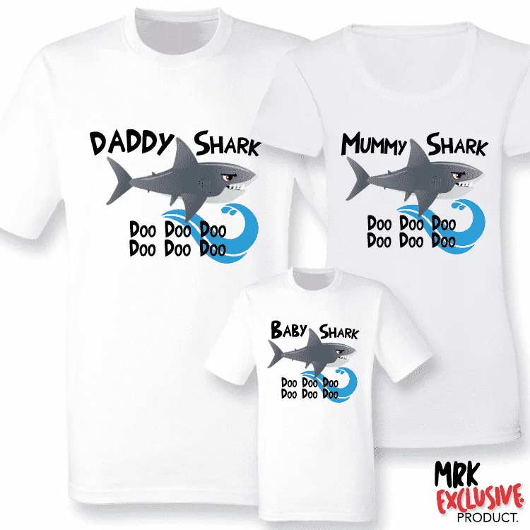 Shark Family Matching T-Shirts - White (MRK X)