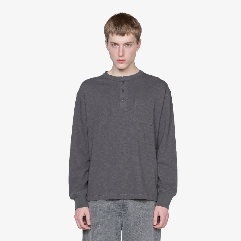 Slub Henley Neck Longsleeve T-Shirt Charcoal