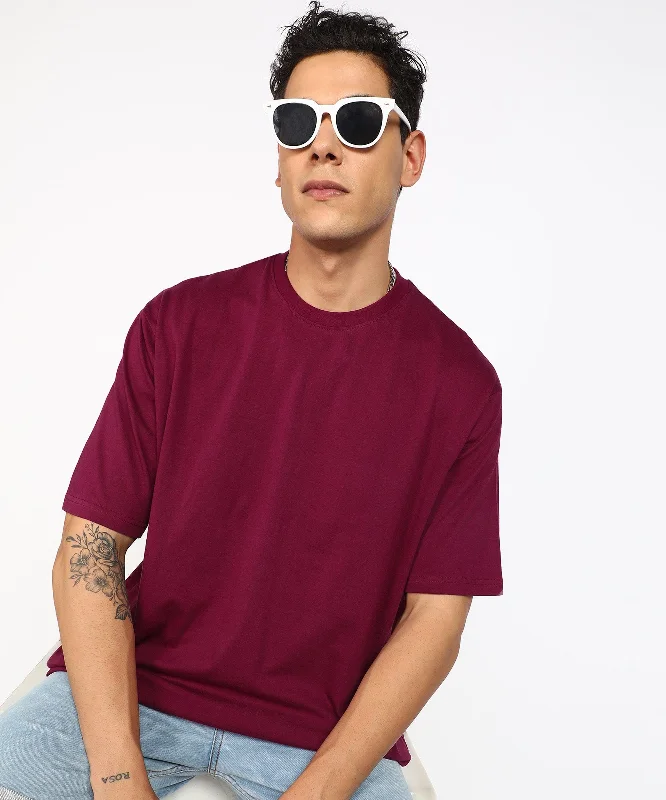 Solid Mens Oversize Tshirt Solid Men Round Neck Maroon T-Shirt