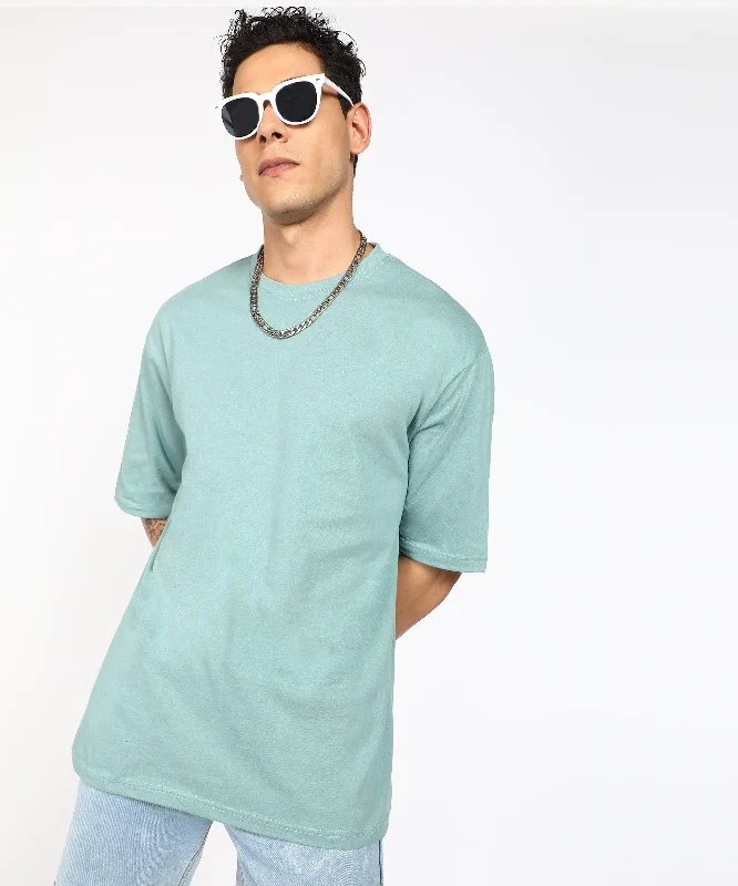 Solid Mens Oversize Tshirt Solid Men Round Neck Pista Green T-Shirt