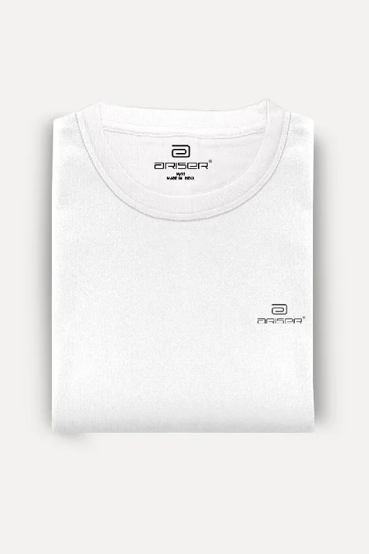 Round Neck - White Solid T-Shirts For Men | Ariser